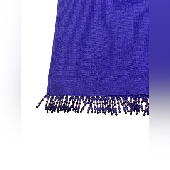 Vintage CLIO Silk & Cotton Beaded Fringe Top M Purple Square Neck Tank Pullover - Picture 7 of 7